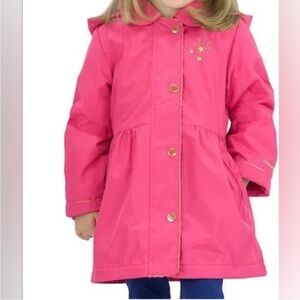 London Fog Bright Pink Star & Bow Detail Kids Full Zip Hooded Winter Jacket